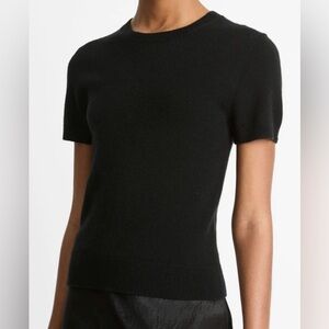 New VINCE Wool & Cashmere Classic Short-Sleeve Crewneck Sweater - Black XS